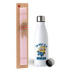 Easter Set, metallic stainless steel water bottle (750ml) & scented flat Easter candle (30cm) (PINK)