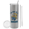 Tumbler stainless steel Silver 600ml, with metal straw & cleaning brush