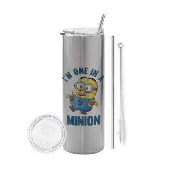 I'm one in a minion, Eco friendly stainless steel Silver tumbler 600ml, with metal straw & cleaning brush