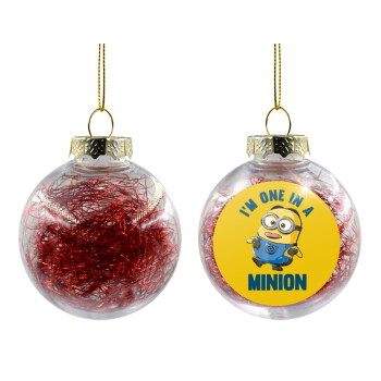 I'm one in a minion, Χριστουγεννιάτικη μπάλα δένδρου διάφανη με κόκκινο γέμισμα 8cm