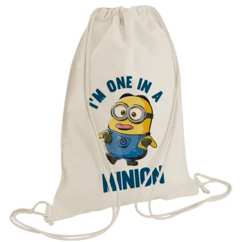 I'm one in a minion, Τσάντα πλάτης πουγκί GYMBAG natural (28x40cm)