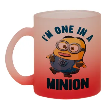 I'm one in a minion, Κούπα γυάλινη δίχρωμη με βάση το κόκκινο ματ, 330ml