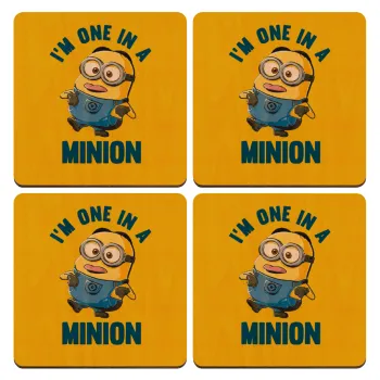 I'm one in a minion, ΣΕΤ x4 Σουβέρ ξύλινα τετράγωνα plywood (9cm)