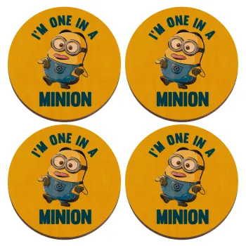 I'm one in a minion, ΣΕΤ x4 Σουβέρ ξύλινα στρογγυλά plywood (9cm)