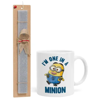 I'm one in a minion, Πασχαλινή Λαμπάδα με Κούπα κεραμική (330ml) & κερί αρωματικό πλακέ (30cm) (ΓΚΡΙ)