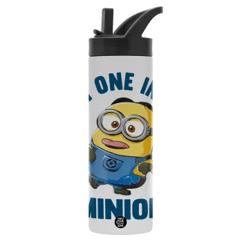 I'm one in a minion, Metallic thermos bottle with straw & handle, stainless steel (Stainless steel 304), double-walled, 600ml.