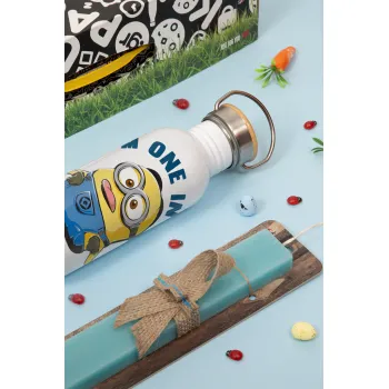 I'm one in a minion, Πασχαλινή Λαμπάδα με παγούρι μεταλλικό (620ml, stainless steel) & κερί αρωματικό πλακέ (30cm) (ΤΙΡΚΟΥΑΖ)