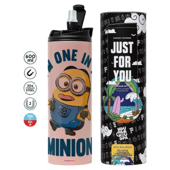 I'm one in a minion, Tumbler ποτήρι θερμό ΡΟΖ από ανοξείδωτο ατσάλι 600ml