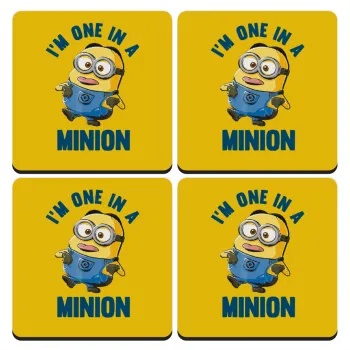 I'm one in a minion, ΣΕΤ 4 Σουβέρ ξύλινα τετράγωνα (9cm)