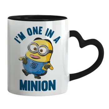 I'm one in a minion, Κούπα καρδιά χερούλι μαύρη, κεραμική, 330ml
