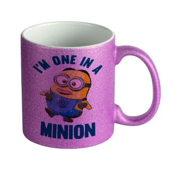 I'm one in a minion, Κούπα Μωβ Glitter που γυαλίζει, κεραμική, 330ml
