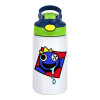 Blue, Rainbow friends, Children's hot water bottle, stainless steel, with safety straw, green, blue (350ml)