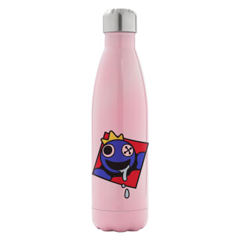 Blue, Rainbow friends, Metal mug thermos Pink Iridiscent (Stainless steel), double wall, 500ml