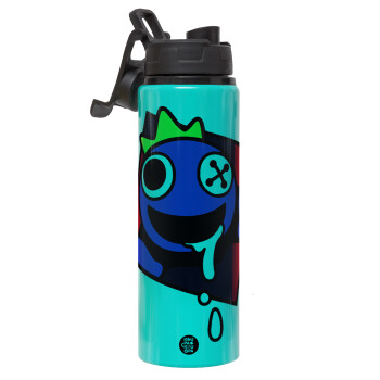 Blue, Rainbow friends, Metallic water bottle with safety lid, 850ml aluminum