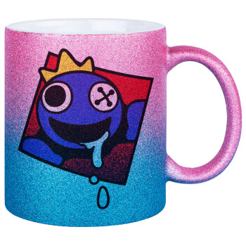 Blue, Rainbow friends, Κούπα Χρυσή/Μπλε Glitter, κεραμική, 330ml