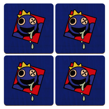 Blue, Rainbow friends, ΣΕΤ x4 Σουβέρ ξύλινα τετράγωνα plywood (9cm)