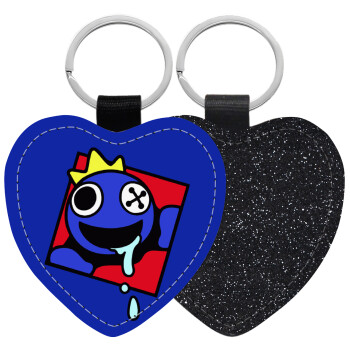 Blue, Rainbow friends, Μπρελόκ PU δερμάτινο glitter καρδιά ΜΑΥΡΟ