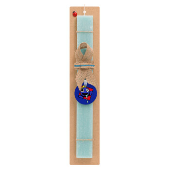 Blue, Rainbow friends, Πασχαλινό Σετ, ξύλινο μπρελόκ & πασχαλινή λαμπάδα αρωματική πλακέ (30cm) (ΤΙΡΚΟΥΑΖ)