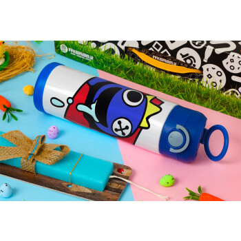 Blue, Rainbow friends, Easter candle, Childrens hot water bottle, stainless steel, with safety straw, BLUE (500ml)