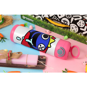 Blue, Rainbow friends, Easter candle, Childrens hot water bottle, stainless steel, with safety straw, PINK (500ml)