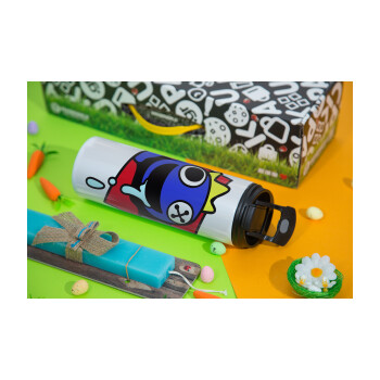 Blue, Rainbow friends, Easter candle,Travel Tumbler 2 Lids, with metal straw & cleaning brush & aromatic flat candle (30cm) (BLUE)