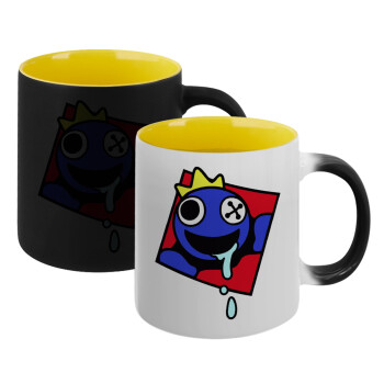 Blue, Rainbow friends, Κούπα Μαγική εσωτερικό κίτρινη, κεραμική 330ml που αλλάζει χρώμα με το ζεστό ρόφημα