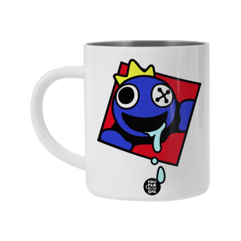 Blue, Rainbow friends, Λευκή Ανοξείδωτη Μεταλλική Κούπα 450ml - Διπλού Τοιχώματος 