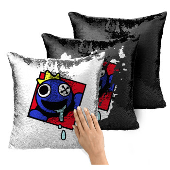 Blue, Rainbow friends, Μαξιλάρι καναπέ Μαγικό Μαύρο με πούλιες 40x40cm περιέχεται το γέμισμα