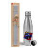 Easter Set, metallic Inox water bottle (750ml) & aromatic flat Easter candle (30cm) (GRAY)
