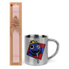 Easter Set, metallic thermal cup (300ml) & aromatic flat Easter candle (30cm) (PINK)