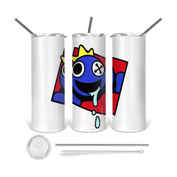 Blue, Rainbow friends, Tumbler stainless steel 600ml, with metal straw & cleaning brush