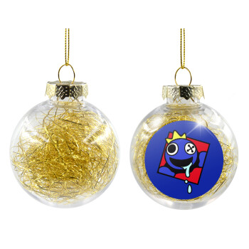 Blue, Rainbow friends, Χριστουγεννιάτικη μπάλα δένδρου διάφανη με χρυσό γέμισμα 8cm