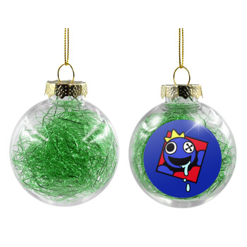 Blue, Rainbow friends, Χριστουγεννιάτικη μπάλα δένδρου διάφανη με πράσινο γέμισμα 8cm