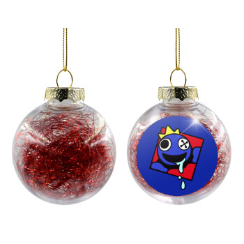 Blue, Rainbow friends, Χριστουγεννιάτικη μπάλα δένδρου διάφανη με κόκκινο γέμισμα 8cm