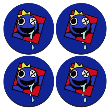 Blue, Rainbow friends, SET of 4 round wooden coasters (9cm)