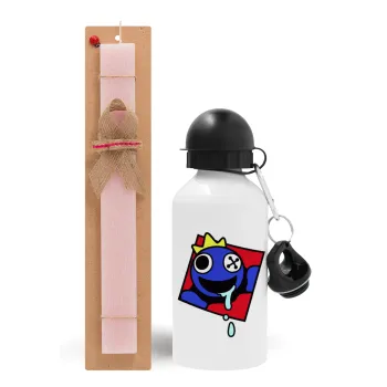 Blue, Rainbow friends, Easter Set, metallic aluminum bottle (500ml) & aromatic flat Easter candle (30cm) (PINK)