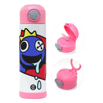 Blue, Rainbow friends, Children's hot water bottle, stainless steel, with safety straw, PINK (500ml)