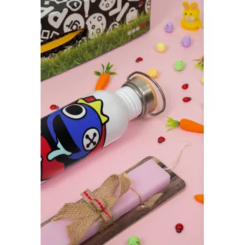 Blue, Rainbow friends, Easter Set, SS Metallic water bottle (620ml, stainless steel) & scented flat Easter candle (30cm) (PINK)