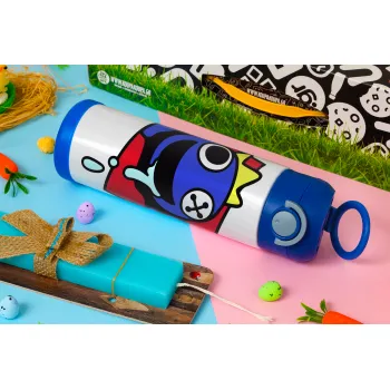 Blue, Rainbow friends, Easter candle, Childrens hot water bottle, stainless steel, with safety straw, BLUE (500ml)