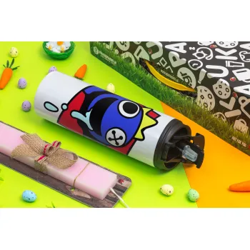 Blue, Rainbow friends, Easter candle,Travel Tumbler 2 Lids, with metal straw & cleaning brush & aromatic flat candle (30cm) (PINK)