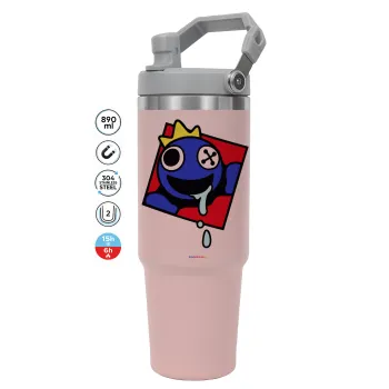 Blue, Rainbow friends, ΡΟΖ χρώματος Θερμός Ανοξείδωτο 890ml (30oz) με χερούλι