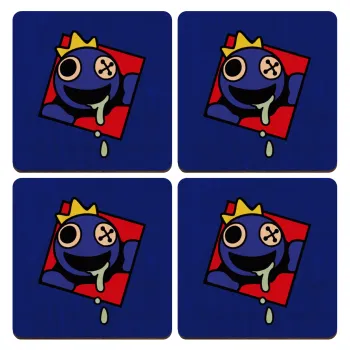 Blue, Rainbow friends, ΣΕΤ x4 Σουβέρ ξύλινα τετράγωνα plywood (9cm)