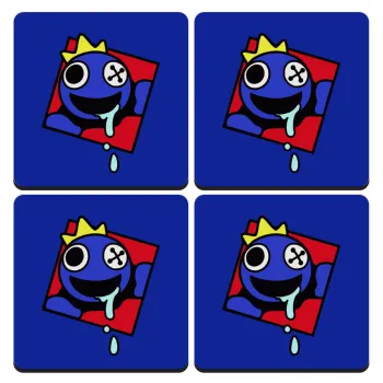 Blue, Rainbow friends, ΣΕΤ 4 Σουβέρ ξύλινα τετράγωνα (9cm)