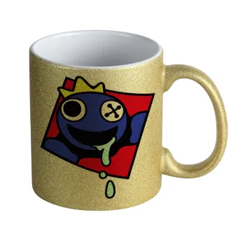 Blue, Rainbow friends, Κούπα Χρυσή Glitter που γυαλίζει, κεραμική, 330ml
