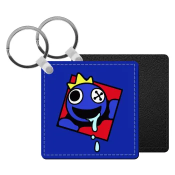 Blue, Rainbow friends, Μπρελόκ Δερματίνη, τετράγωνο ΜΑΥΡΟ (5x5cm)