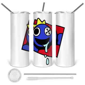 Blue, Rainbow friends, Tumbler stainless steel 600ml, with metal straw & cleaning brush