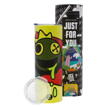 Blue, Rainbow friends, Neon Yellow Travel Tumbler θερμό, μεταλλικό καλαμάκι(Ανωξείδωτο 304 Food grade, BPA free, 600ml)