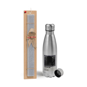 Tom Odell, another love, Easter Set, metallic Inox water bottle (750ml) & aromatic flat Easter candle (30cm) (GRAY)