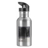 Water bottle Silver with straw, stainless steel 600ml
