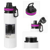 Metallic water bottle with safety lid, 850ml aluminum